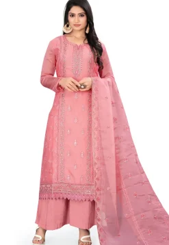 Embroidered Organza Pakistani Suit in Peach