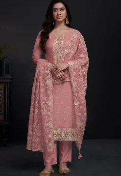 Embroidered Organza Pakistani Suit in Pink