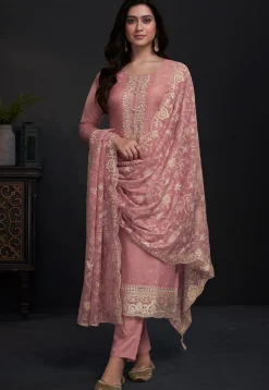 Embroidered Organza Pakistani Suit in Pink