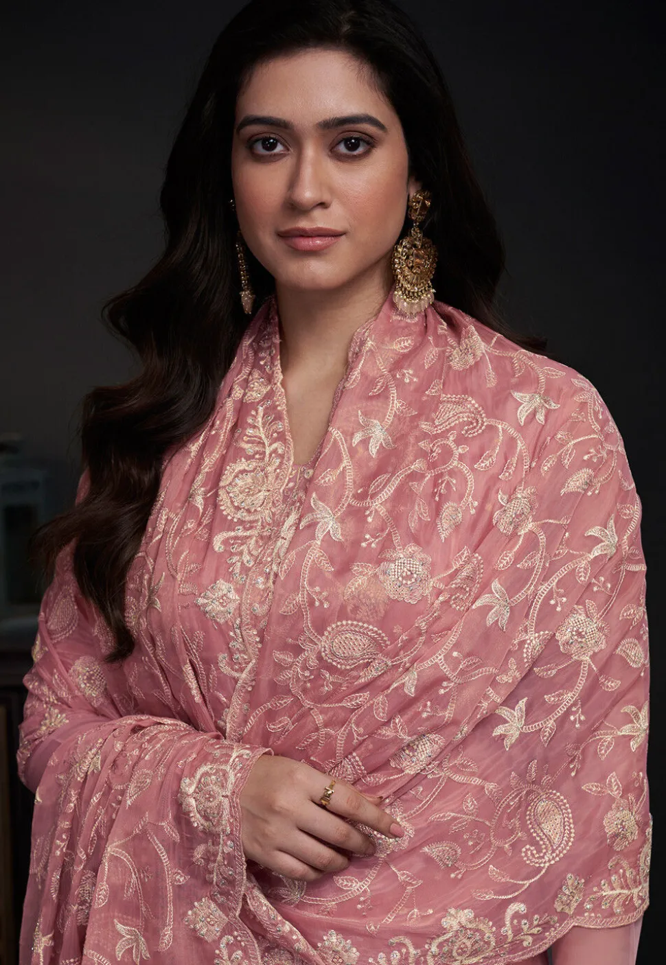 Embroidered Organza Pakistani Suit in Pink