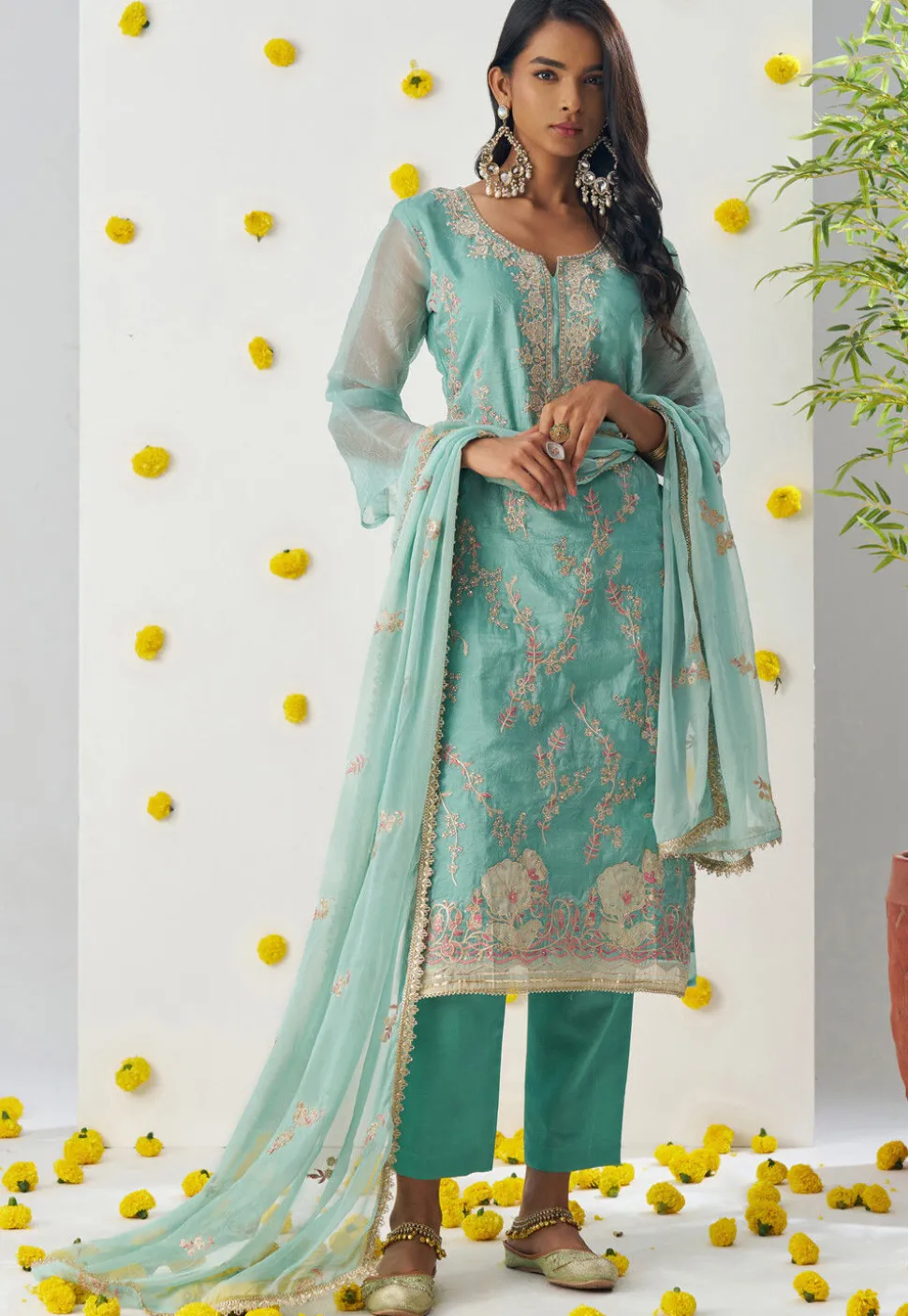 Embroidered Organza Pakistani Suit in Light Blue