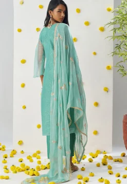 Embroidered Organza Pakistani Suit in Light Blue