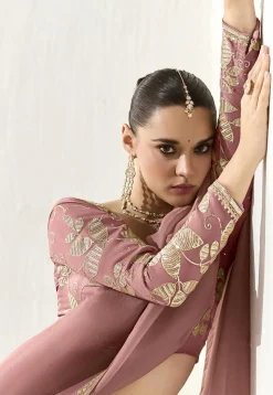 Embroidered Organza Saree in Pink