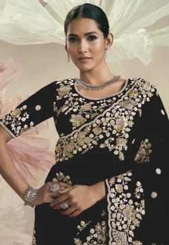 Embroidered Organza Saree in Black