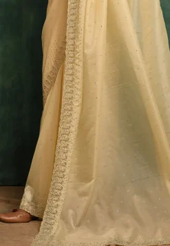 Embroidered Organza Saree in Yellow
