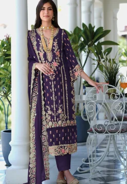 Embroidered Organza Scalloped Pakistani Suit in Purple