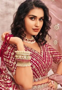 Embroidered Organza Scalloped Saree in Peach