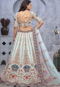 Embroidered Organza Silk Lehenga in Sea Green