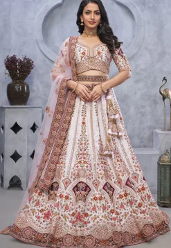 Embroidered Organza Silk Lehenga in Off White