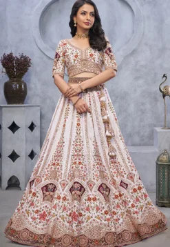 Embroidered Organza Silk Lehenga in Off White