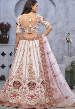 Embroidered Organza Silk Lehenga in Off White