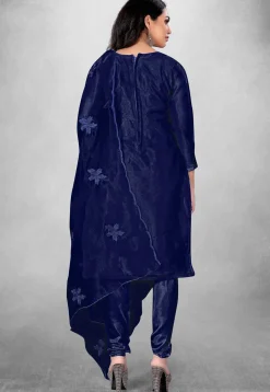 Embroidered Organza Straight Suit in Blue