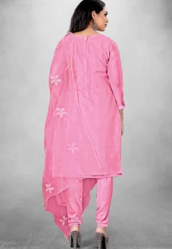 Embroidered Organza Straight Suit in Pink