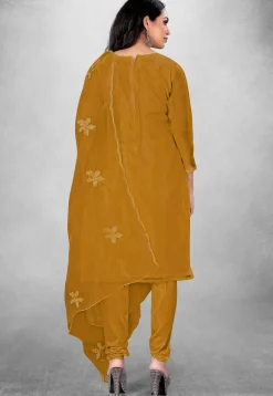 Embroidered Organza Straight Suit in Dark Mustard