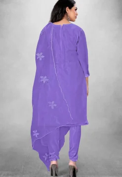 Embroidered Organza Straight Suit in Purple