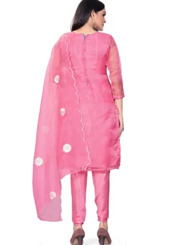 Embroidered Organza Straight Suit in Pink