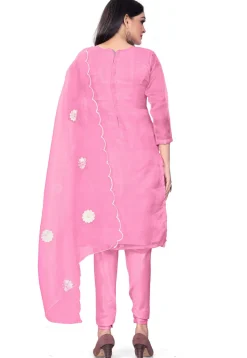 Embroidered Organza Straight Suit in Light Pink