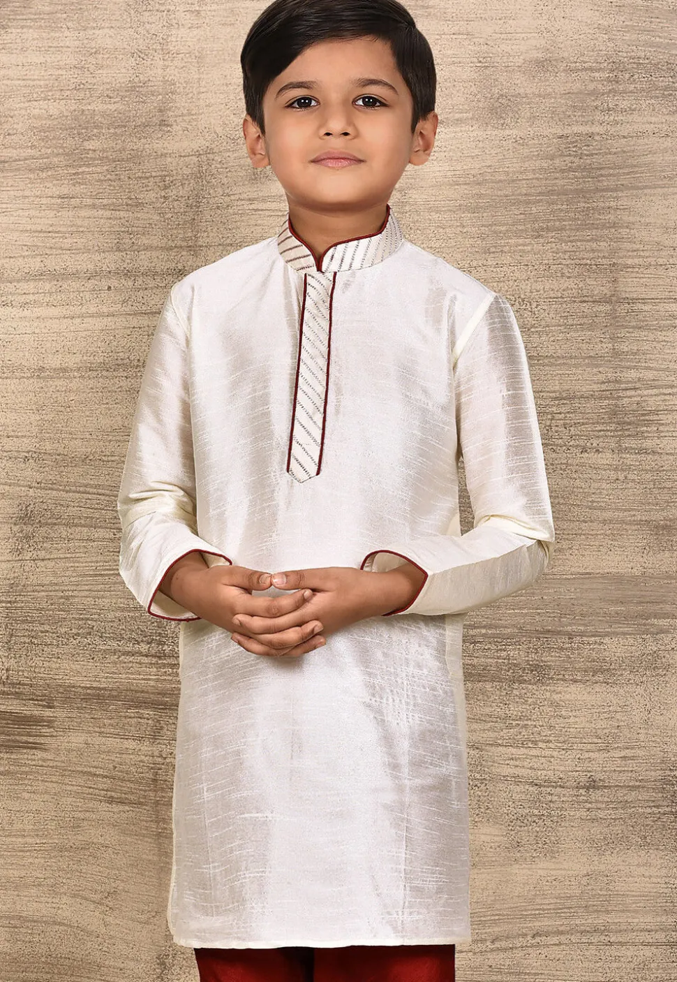 Embroidered Placket Dupion Silk Kurta in White