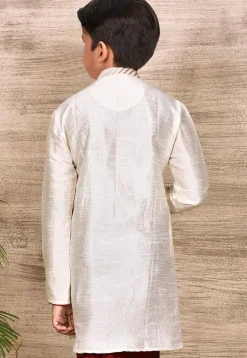 Embroidered Placket Dupion Silk Kurta in White