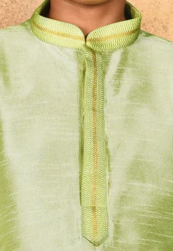 Embroidered Placket Dupion Silk Kurta in Pastel Green