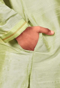 Embroidered Placket Dupion Silk Kurta in Pastel Green