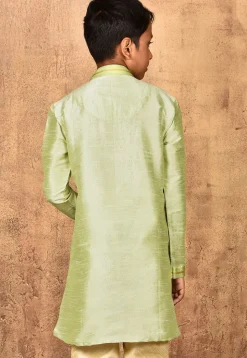 Embroidered Placket Dupion Silk Kurta in Pastel Green