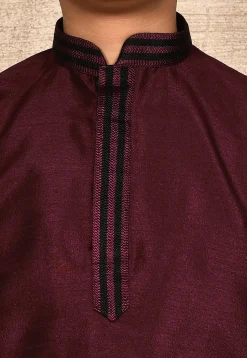 Embroidered Placket Dupion Silk Kurta in Maroon