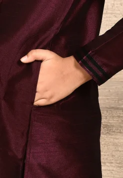 Embroidered Placket Dupion Silk Kurta in Maroon