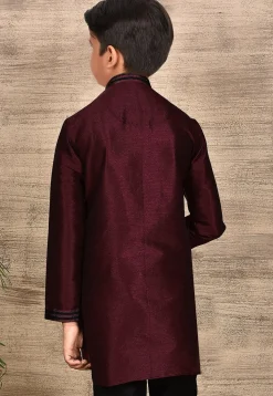 Embroidered Placket Dupion Silk Kurta in Maroon