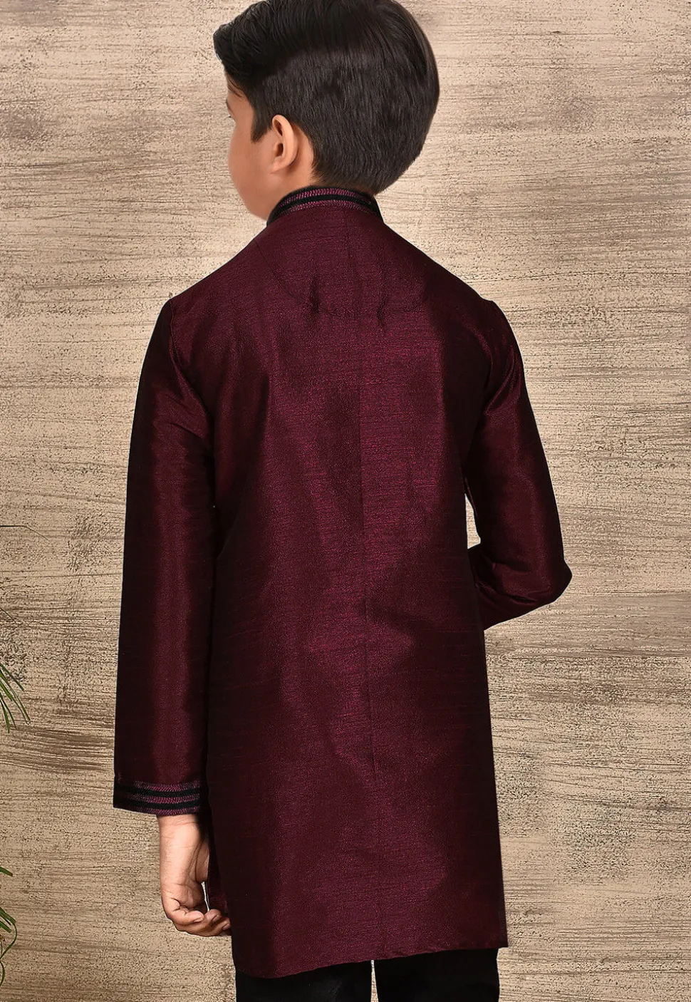 Embroidered Placket Dupion Silk Kurta in Maroon