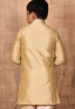 Embroidered Placket Dupion Silk Kurta in Beige