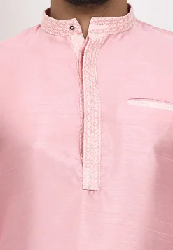 Embroidered Placket Dupion Silk Dhoti Kurta in Pink