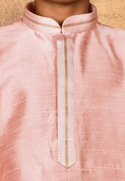 Embroidered Placket Dupion Silk Kurta in Peach