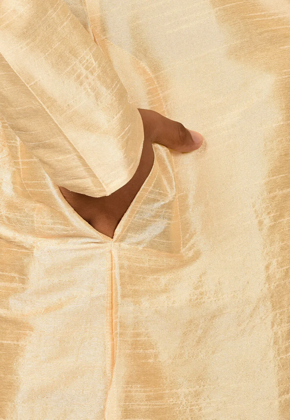 Embroidered Placket Dupion Silk Kurta in Light Beige