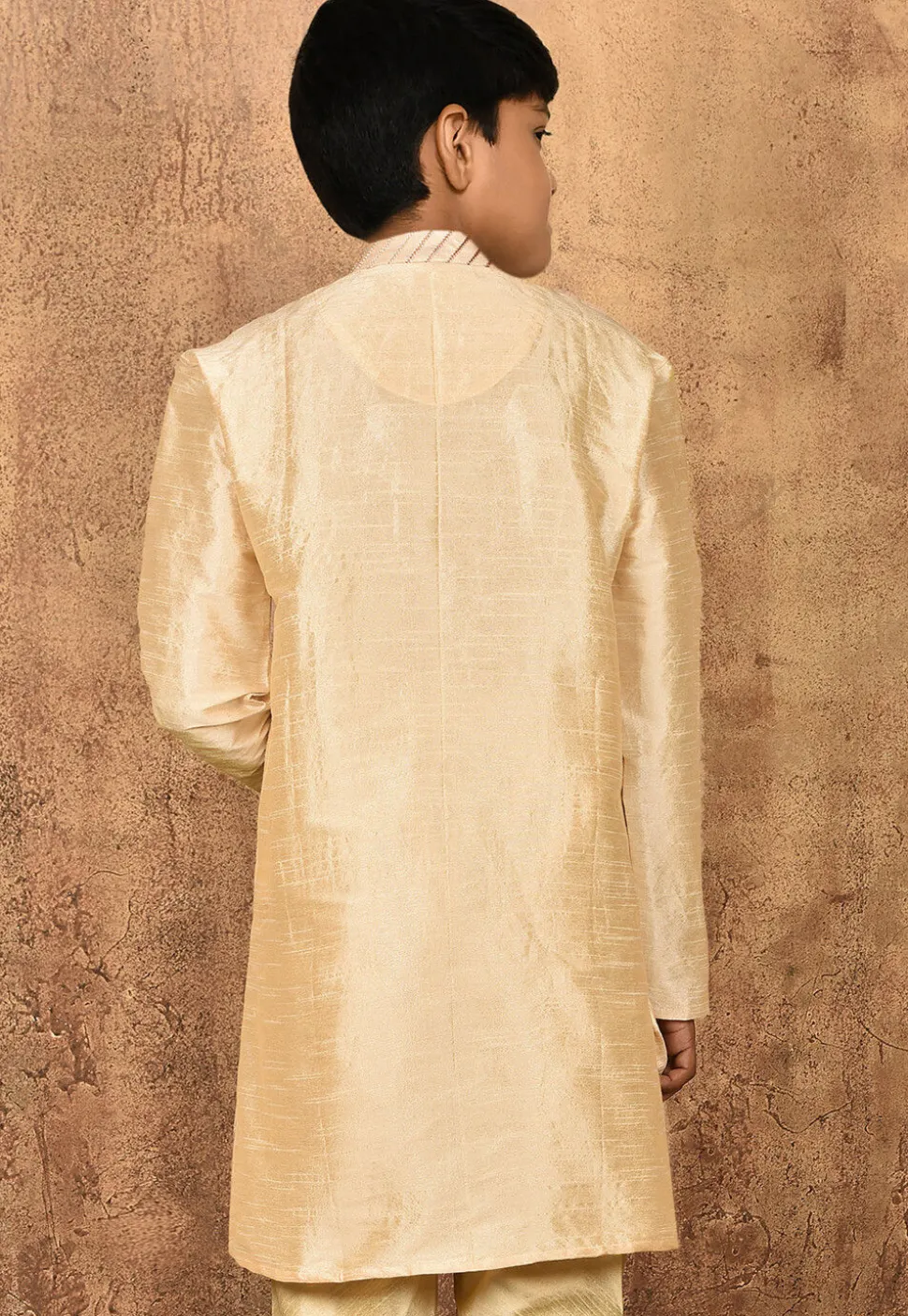 Embroidered Placket Dupion Silk Kurta in Light Beige
