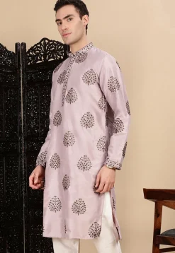 Embroidered Polyester Kurta in Light Purple
