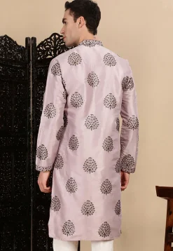 Embroidered Polyester Kurta in Light Purple
