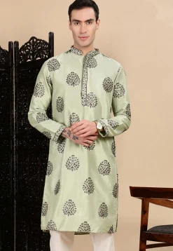 Embroidered Polyester Kurta in Light Green