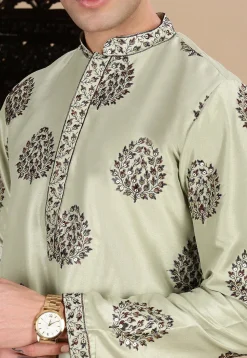 Embroidered Polyester Kurta in Light Green