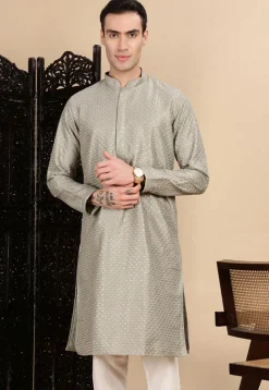 Embroidered Polyester Kurta in Grey