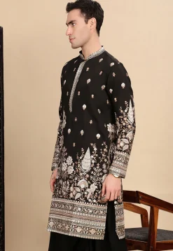 Embroidered Polyester Kurta in Black