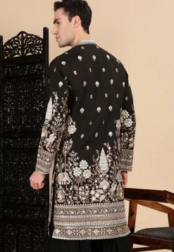 Embroidered Polyester Kurta in Black