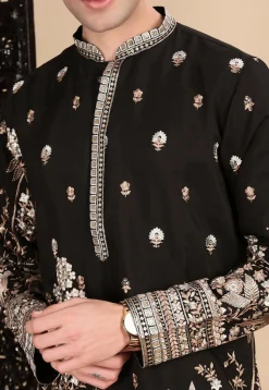 Embroidered Polyester Kurta in Black