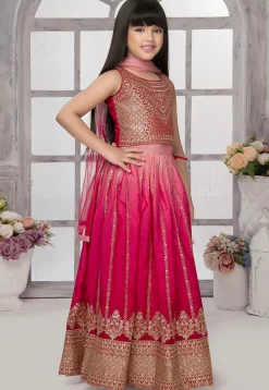 Embroidered Polyester Lehenga in Pink