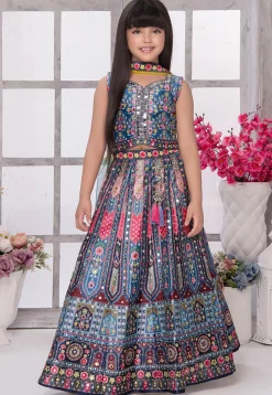 Embroidered Polyester Lehenga in Blue