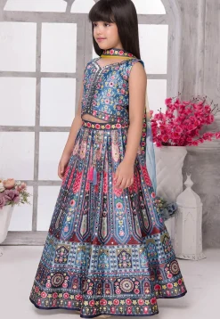 Embroidered Polyester Lehenga in Blue