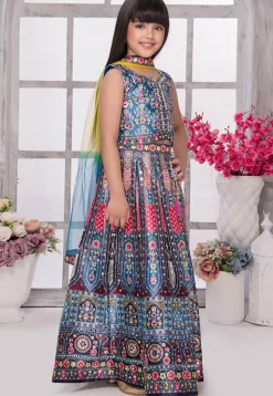 Embroidered Polyester Lehenga in Blue
