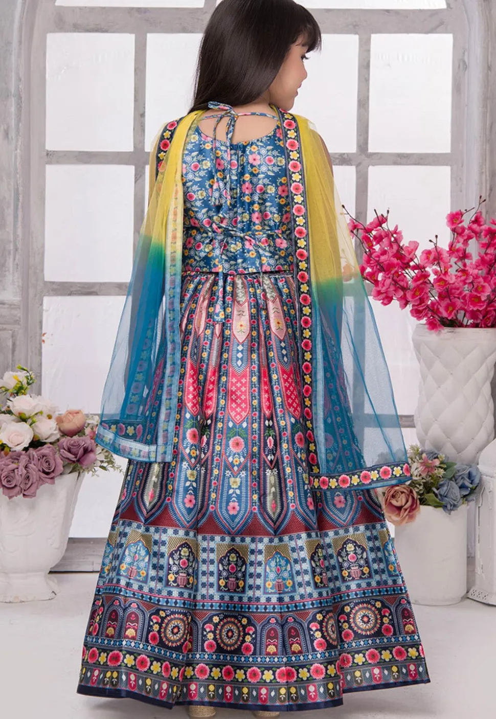 Embroidered Polyester Lehenga in Blue