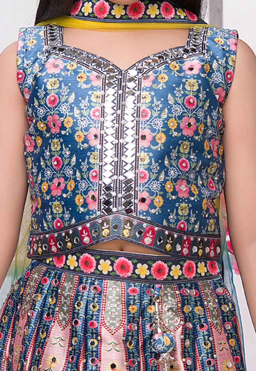 Embroidered Polyester Lehenga in Blue