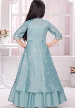 Embroidered Polyester Lehenga in Light Blue